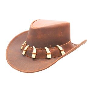 1572 Australian Leather Hat With Crocodile Band Teeth - Dundee Style Outback